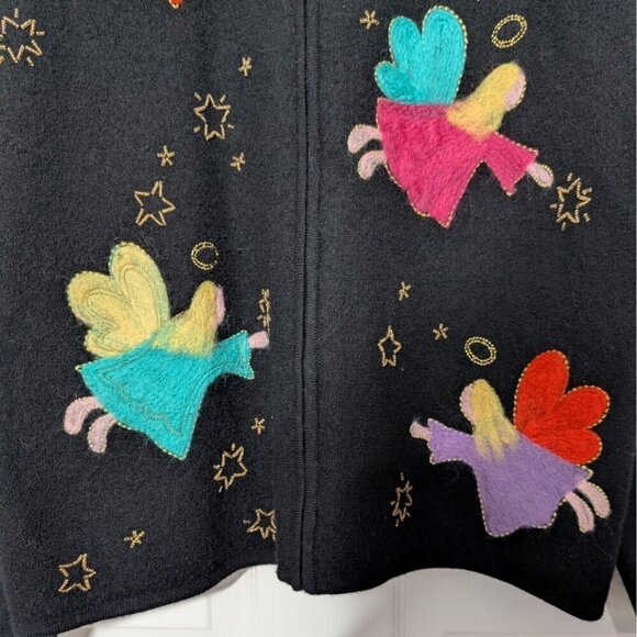 The Quacker Factory Fairy Cardigan Womens Size Medium Black Wool Beaded Full Zip - Picture 4 of 11